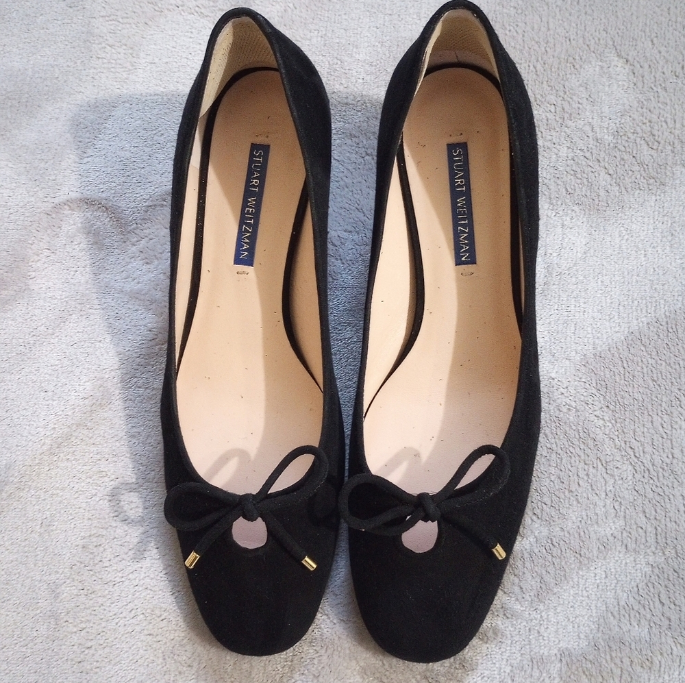 Stuart Weitzman Black Suede Low Heel Block Heel Pumps 7.5 - Picture 3 of 10